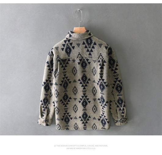 Camisa Casual de Lana Jacquard Retro para Hombre - Manga Larga Otoño - Image 12