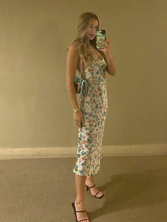 Vestido Largo Francés con Diseño Floral para Mujer
