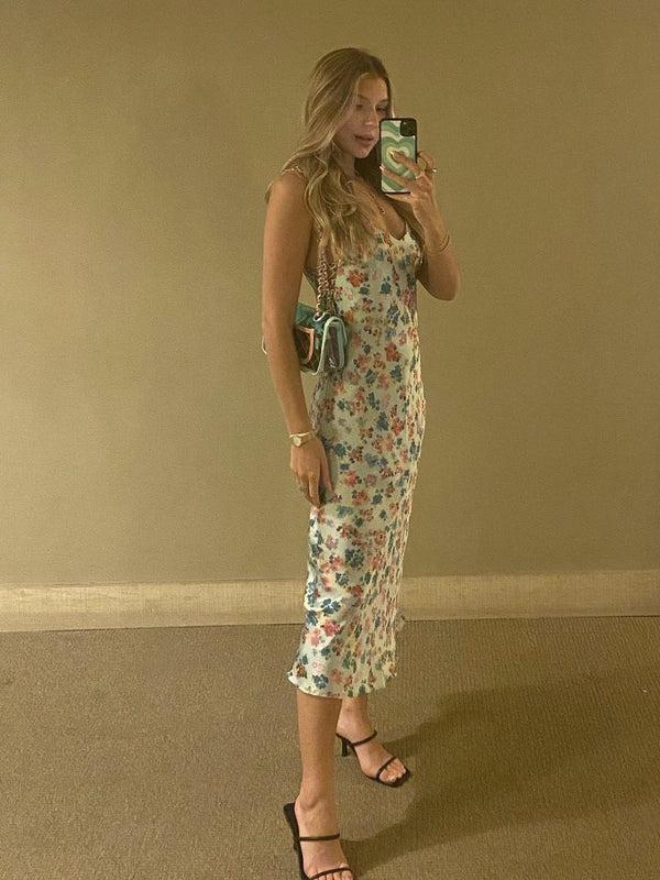 Vestido Largo Francés con Diseño Floral para Mujer