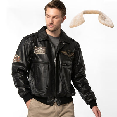 Chaqueta de Cuero con Cuello de Piel para Hombre - Image 4