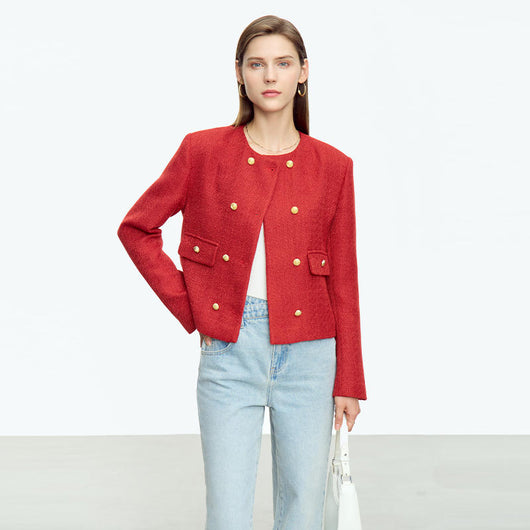 Chaqueta Suelta de Primavera para Mujer con Cuello Redondo y Doble Botonadura