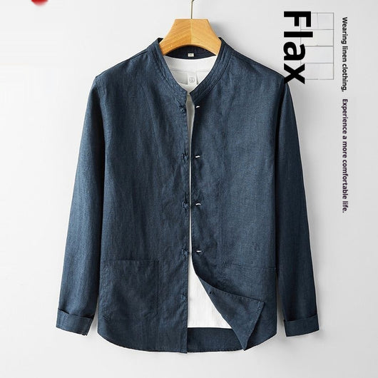 Camisa Retro Estilo Chino para Hombre con Cuello Mao - Image 3