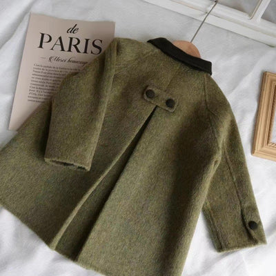 Abrigo de Lana Retro Verde Militar Niños - Corte Medio - Image 11