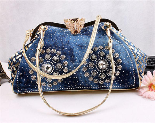 Bolso Bandolera de Lona Estilo Cowgirl con Brillantes y Broche de Mariposa - Image 5