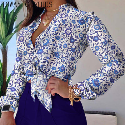 Camisa Estampada de Cuello Alto Manga Larga - Estilo Europeo y Americano - Image 10