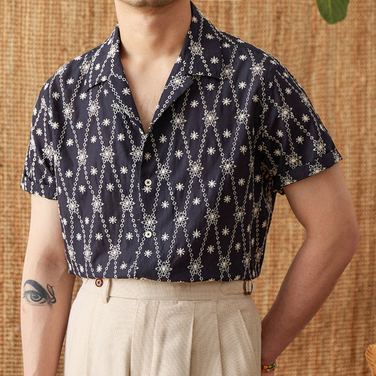 Camisa Suelta de Algodón Puro con Cuello Cubano y Bordado Festivo - Image 15