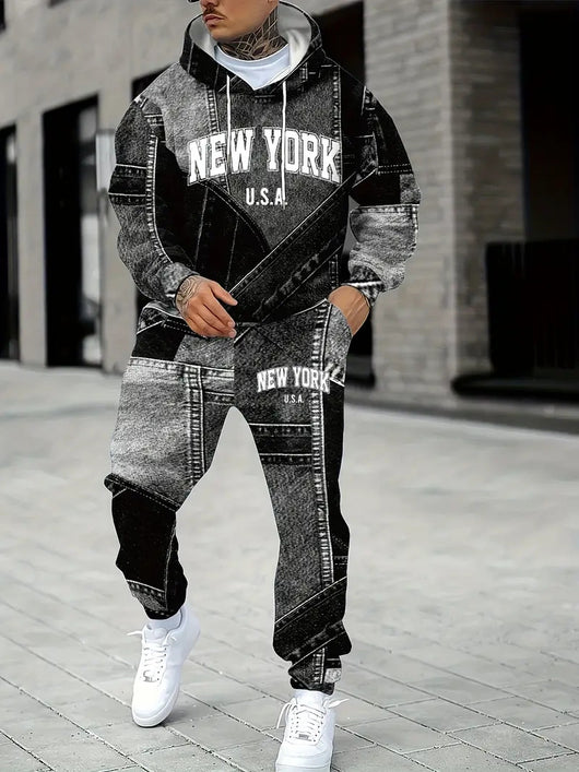 Sudadera Denim con Capucha y Estampado 3D Letrado para Hombre - Image 2