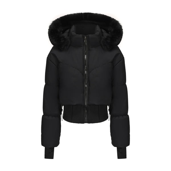Chaqueta de Algodón Corta con Capucha y Cuello de Pelaje para Mujer - Image 7