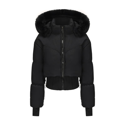 Chaqueta de Algodón Corta con Capucha y Cuello de Pelaje para Mujer - Image 7