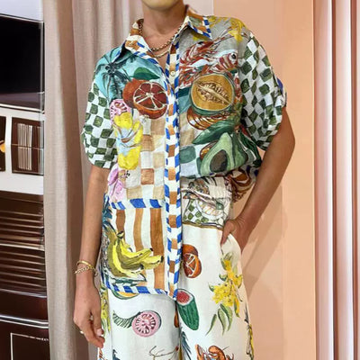 Conjunto de Blusa Estampada y Pantalón Ancho Holgado para Mujer - Image 4