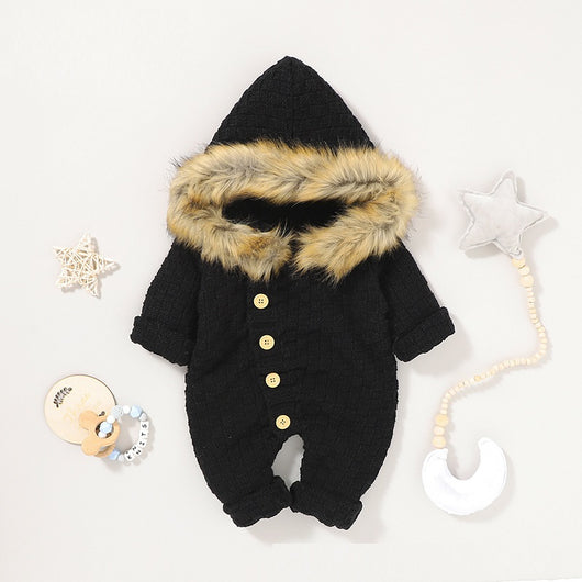Jumpsuit Otoño con Capucha y Cuello de Pelaje - Tejido Acogedor para Mujer - Image 3