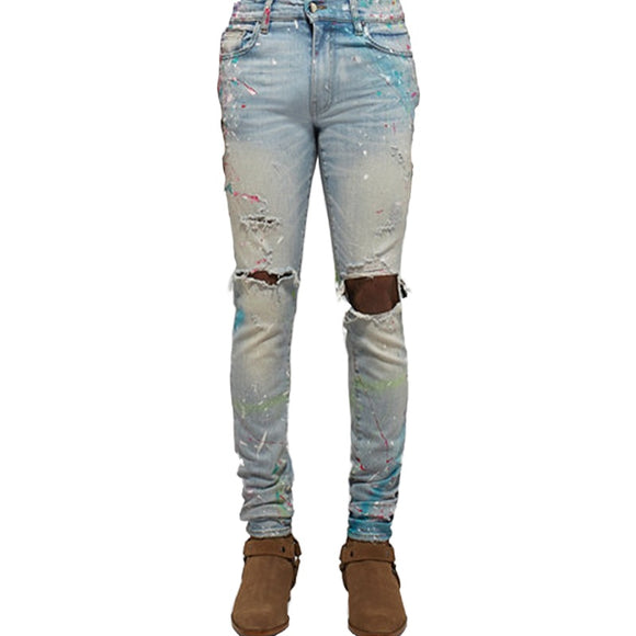 Slim Fit Trousers with Zip and Ripped Details - Unisex