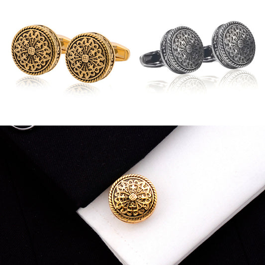 Gemelos de Plata Antigua con Patrón Real Griego Tallado - Lujo Premium