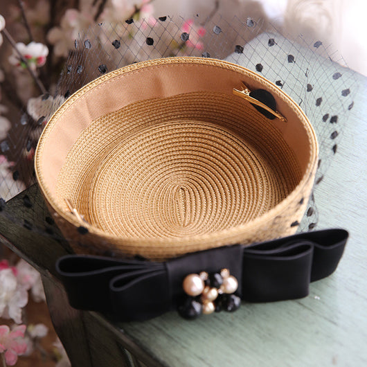 Sombrero de Paja Vintage con Velo y Lunares Negros - Image 6