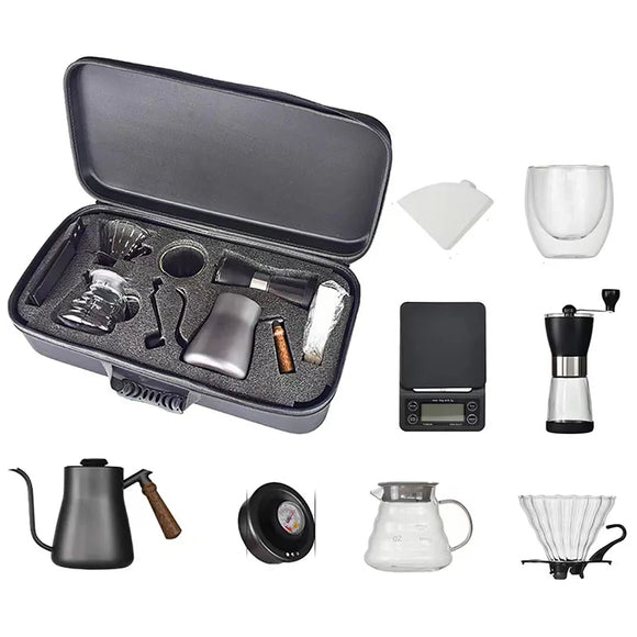 Kit Completo de Café Manual: Molinillo, Hervidor de Vidrio Doble Capa y Báscula Electrónica