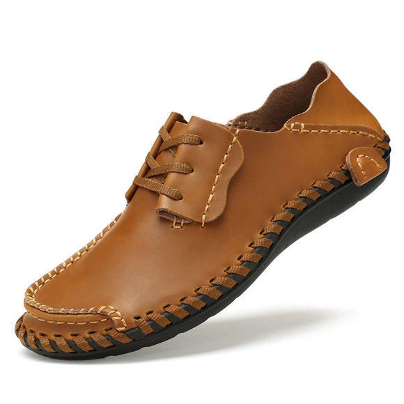 Zapatos Casuales de Cuero para Hombre con Cordones y Punta Redonda