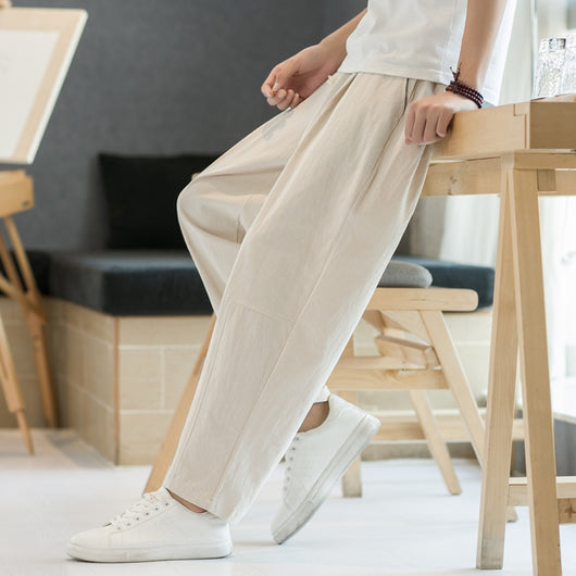 Pantalones Casuales de Algodón y Lino Hombre - Corte Recto Relajado