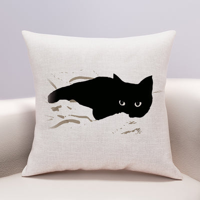 Funda de Almohada Gato Queso con Diseño Kawaii - Lino y Algodón - Image 3