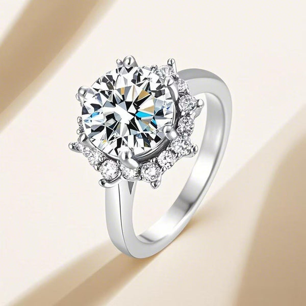 Anillo de Bodas Plata 925 Diseño Floral con Cristales de Alto Brillo