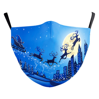 Red dust mask with a cartoon reindeer peeking out, surrounded by white snowflakes and sparkling stars. - Image 16