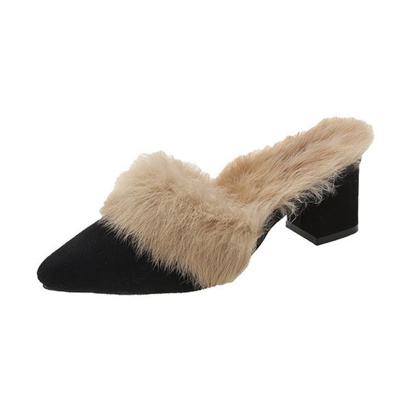 Pantuflas Mujer Otoño Invierno Punta Fina Tacón Grueso Casual