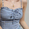 Camiseta Mujer Cuadros Azul con Detalle Lateral