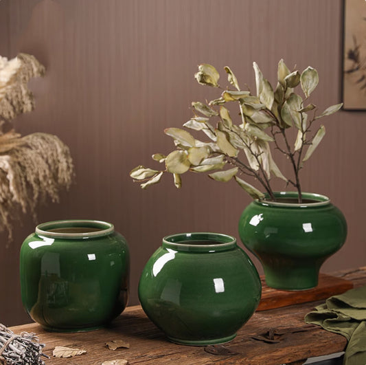 Maceta Decorativa Cerámica Redonda Estilo Retro