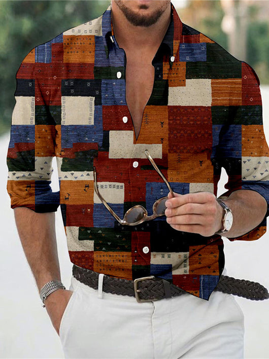 Camisa de Lino Bambú Estampada con Detalles a Tono para Hombre - Image 15