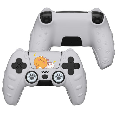 Light blue silicone protective case for PS5 controller with cute cat design and paw print details. - Image 2