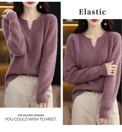Suéter de Visón Otoño Invierno Mujer Talla Grande Holgado con Forro Polar - Image 15