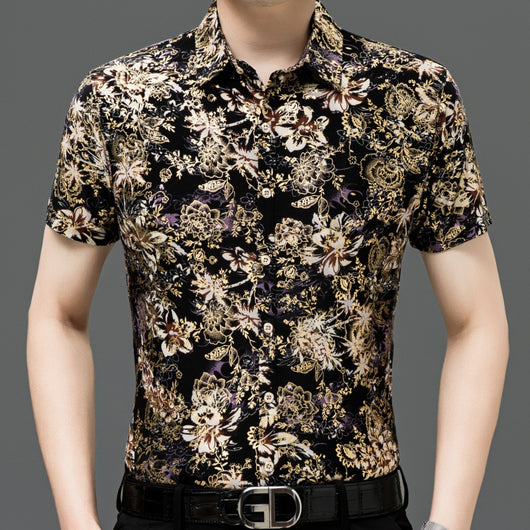 Camisa Estampada de Manga Corta para Hombre Adulto - Tela Fresca Elástica