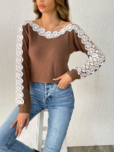 Suéter Elegante para Mujer con Paneles de Encaje y Hombros Descubiertos - Image 9