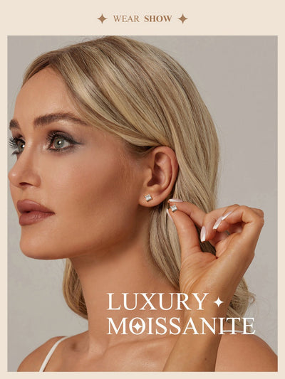 Aretes de Plata 925 con Moissanita Cuadrada Estilo Princesa - Image 9