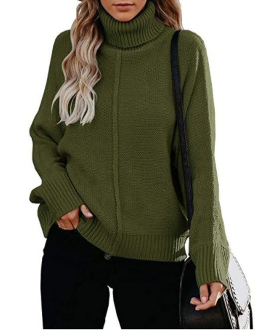 Suéter Tejido Holgado Cuello Alto para Oficina Talla Grande Mujer - Image 4