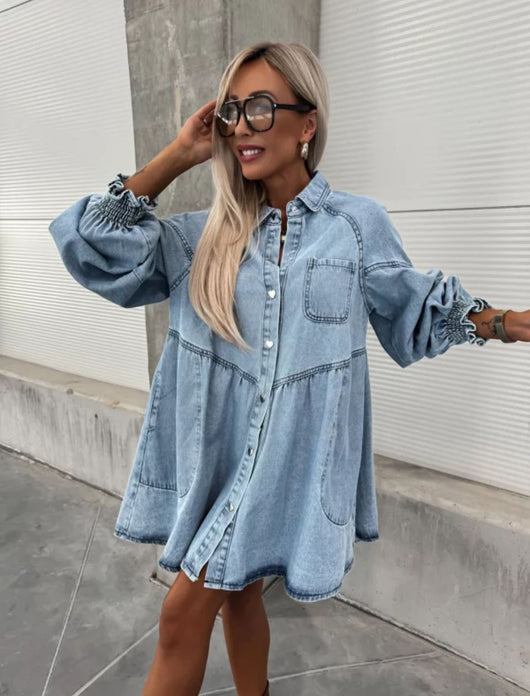 Vestido Camisero Denim Manga Larga para Primavera y Verano - Image 16