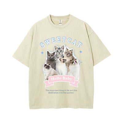 Camiseta Estampado Gatito Efecto Desgastado Manga Corta para Hombre - Image 14