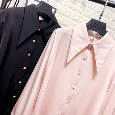 Blusa de Gasa con Botones de Perla y Cuello Puntiagudo - Image 20