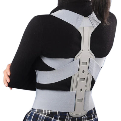 Grey and blue posture correction belt with elastic nylon straps and a central blue support panel. - Image 2