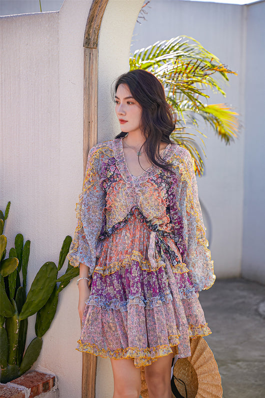 Vestido Largo Floral con Cintura Ajustada y Mangas Farol - Image 18