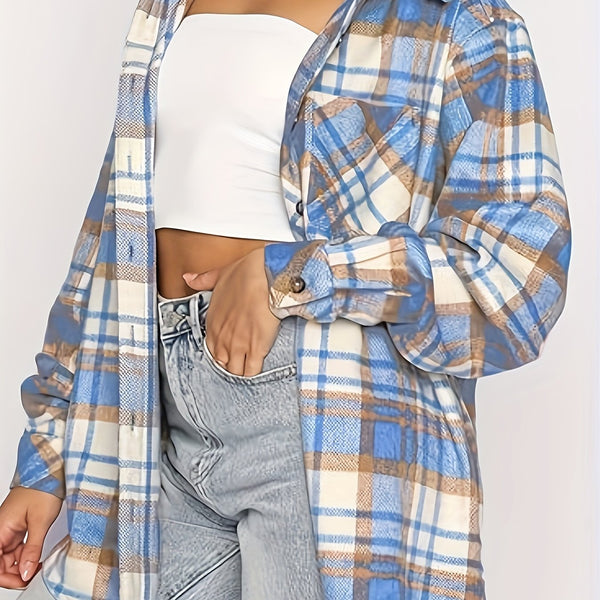 Camisa Casual de Cuadros Escoceses con Puños Reforzados