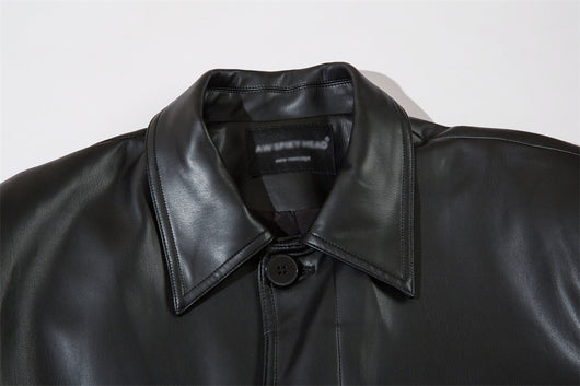 Abrigo de Cuero PU Estilo Americano con Cinturón para Hombre - Otoño e Invierno - Image 14