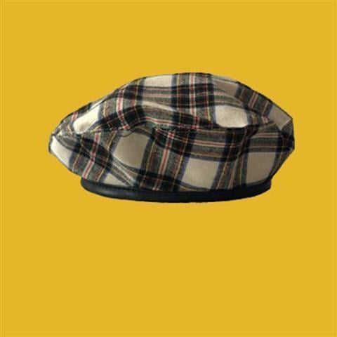 Boina Retro Estilo Occidental con Ribete de Cuero y Cuadros Escoceses