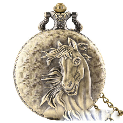 Reloj de Bolsillo Vintage Grande con Patrón de Caballo y Cuarzo - Image 3