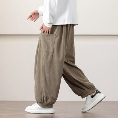 Pantalones Harem de Pana Otoño Estilo Chino para Hombre - Image 3