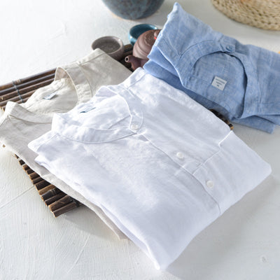Camisa de Lino y Algodón Transpirable con Cuello de Pie para Hombre - Image 9