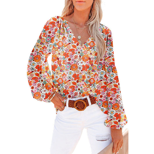 Blusa Floral de Gasa Suelta con Cuello en V - Image 20