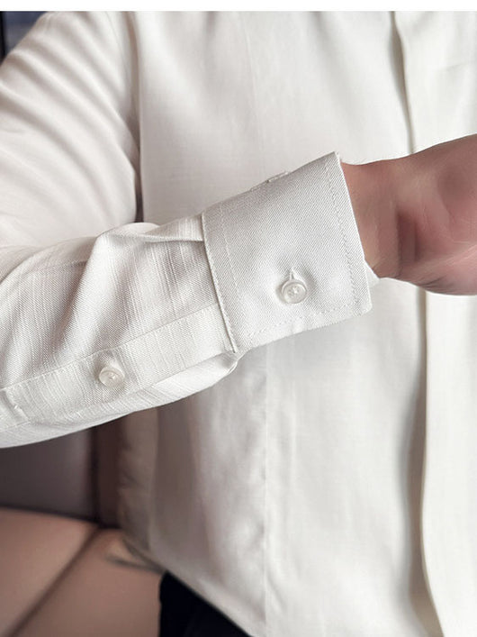 Camisa Manga Larga Cuello Mao Hombre - Diseño Liso Versátil - Image 15