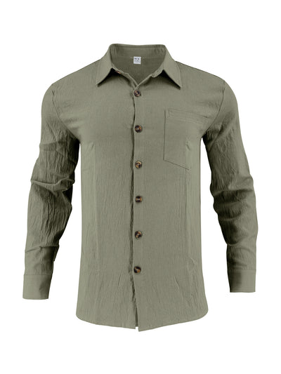 Camisa Hombre Algodón Lino con Bolsillos Dobles Estilo Europeo - Image 9