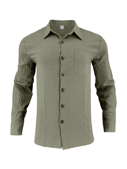 Camisa Hombre Algodón Lino con Bolsillos Dobles Estilo Europeo - Image 9