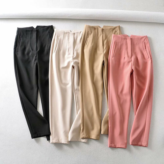 Pantalones Slim Fit Cintura Alta Elegantes